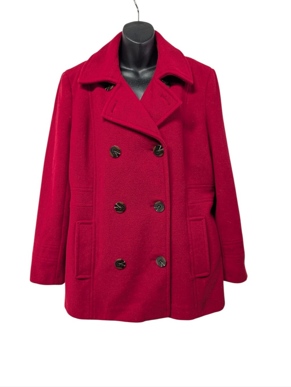 Calvin Klein Women's Red Wool Blend Double Breasted Peacoat Size Large Lined